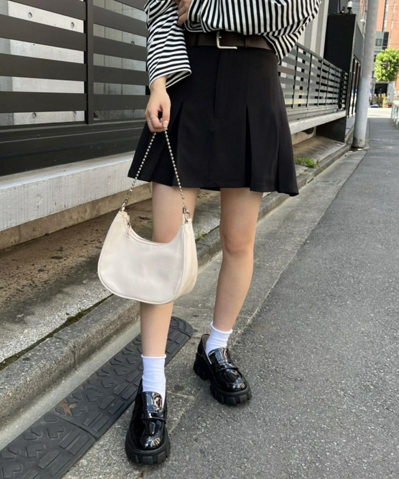 ベルト付きプリーツminiスカート