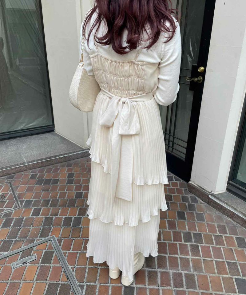 プリーツリボンキャミワンピース