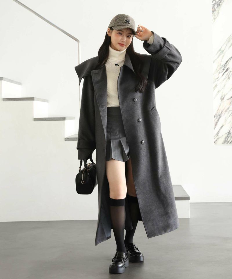 大きな襟ロングコート | レディースファッション通販のワンアフター