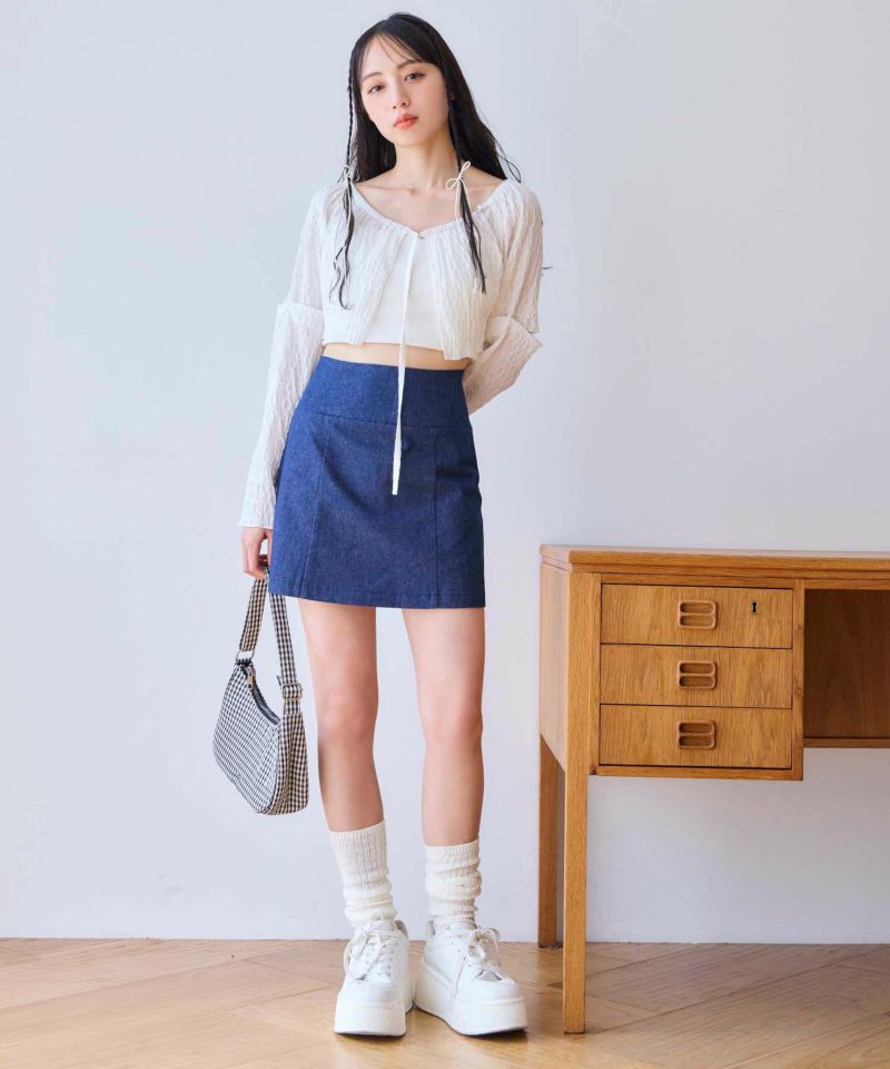 アトリエアンワン　コットン台形スカート　ブルー　anone アトリエアンワンコットン台形スカートブルー