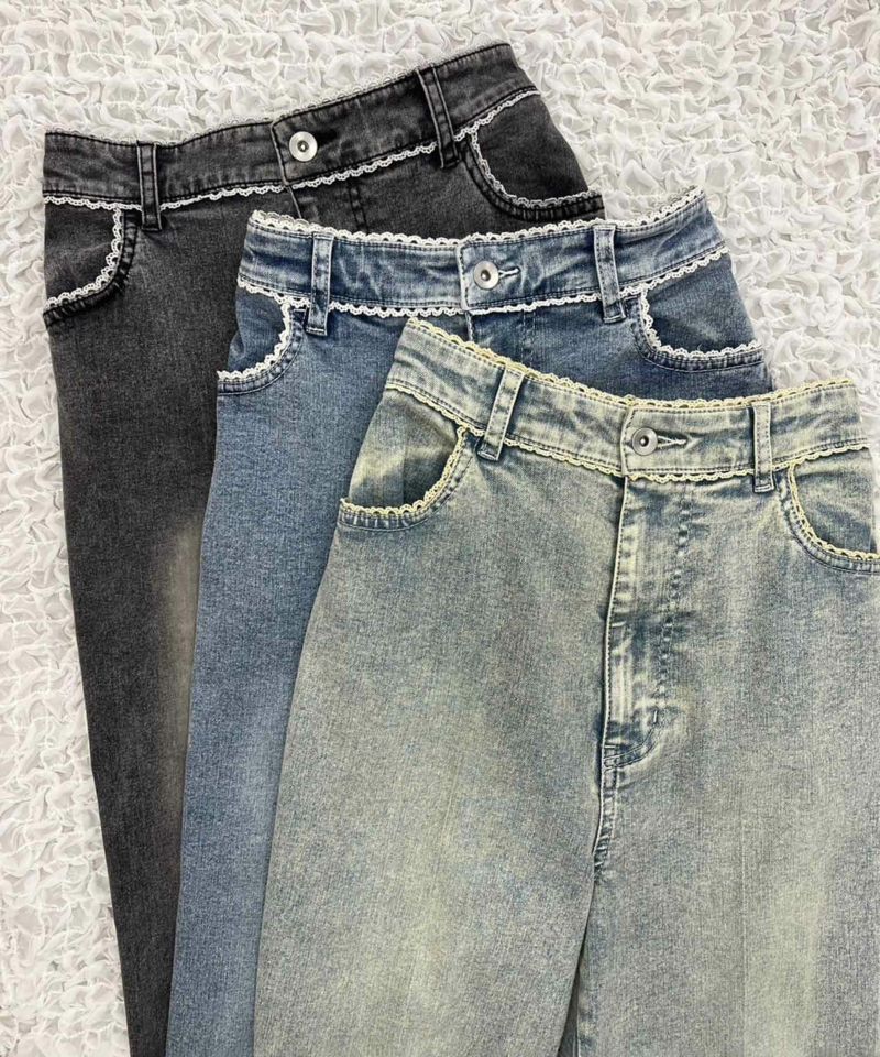 レース付き美脚デニムパンツ | レディースファッション通販の