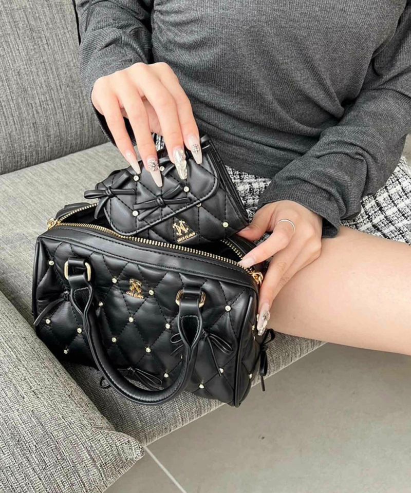 リボンビジュー付きキルティングBAG | レディースファッション