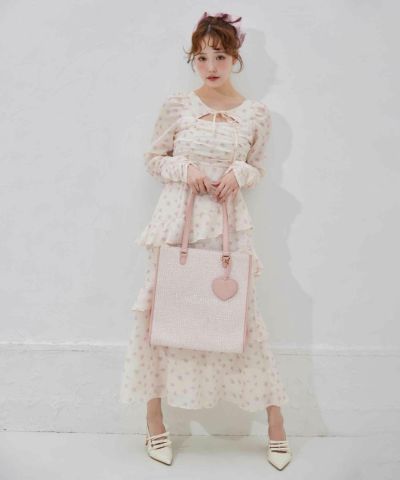 LouLoumei】 チャーム付きツイードキャリーオントートBAG