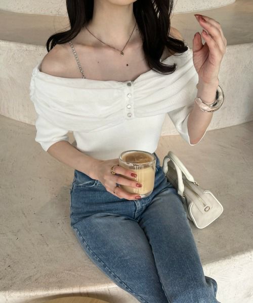 ビジューオフショルニット | レディースファッション通販のワン  