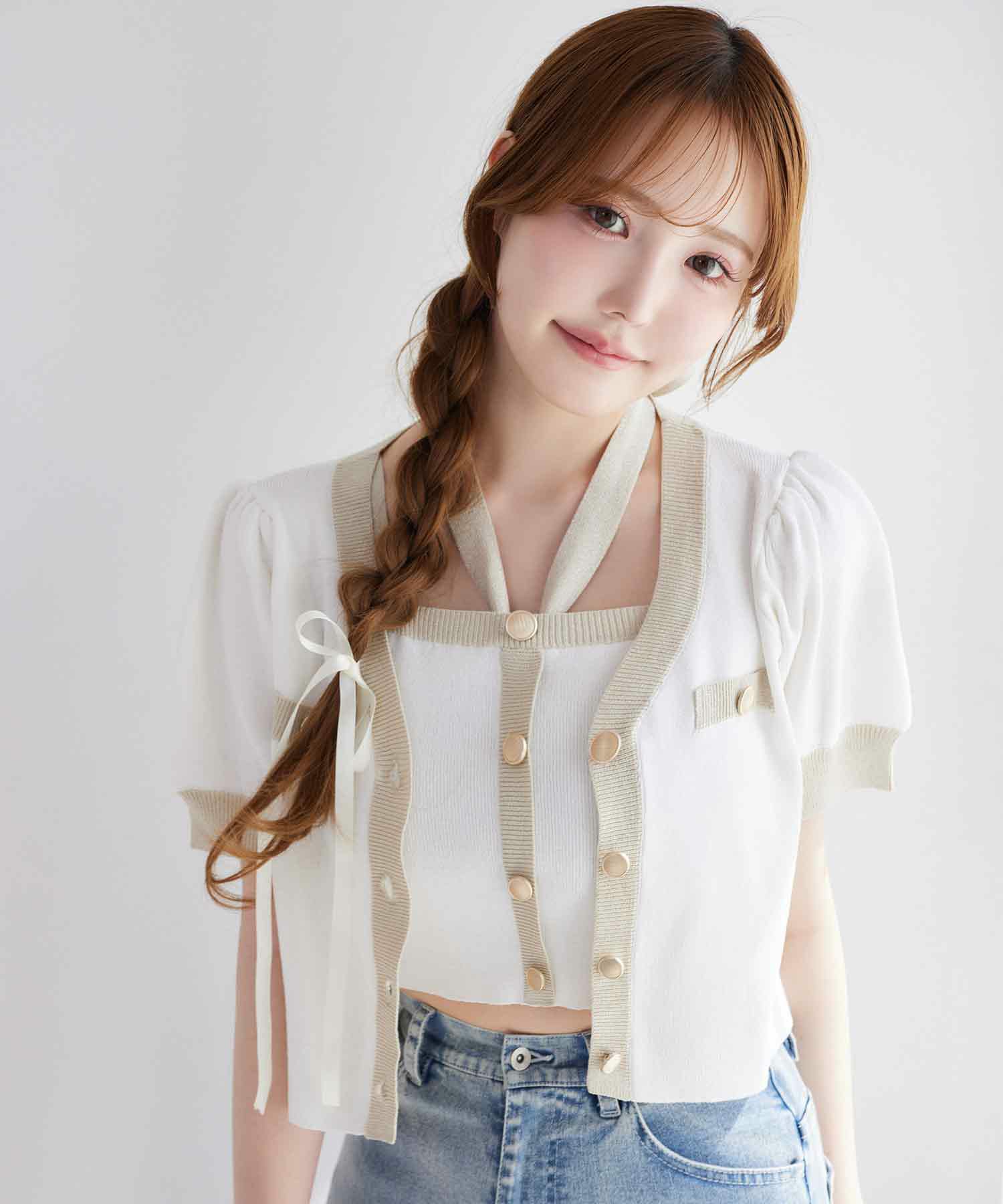 配色ラメ半袖カーディガン | レディースファッション通販のワン  