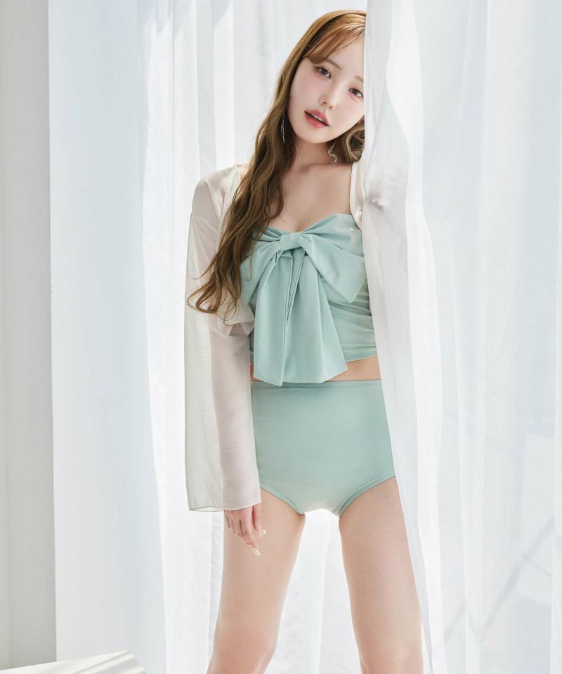 swimwear/フロントリボン+シアーカーディガン/4点セット swimwear/フロントリボン羽織りSET(4点セット) | one after