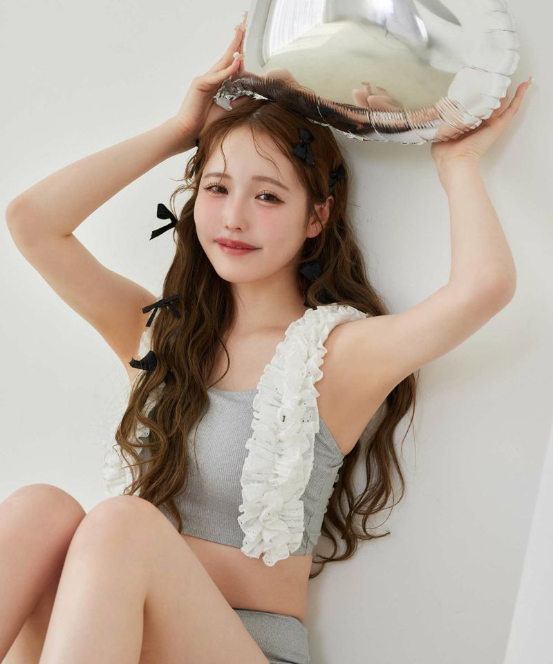 Nice claup 肩フリルswimwear 水着　グレー 3点セット】肩フリルswimwear | レディースファッション通販の