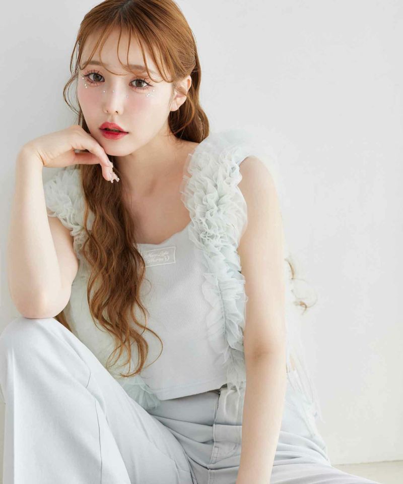 NICE CLAUP フリルチュールチュニック ブラウン tullecollection】フリルチュールチュニック | one after