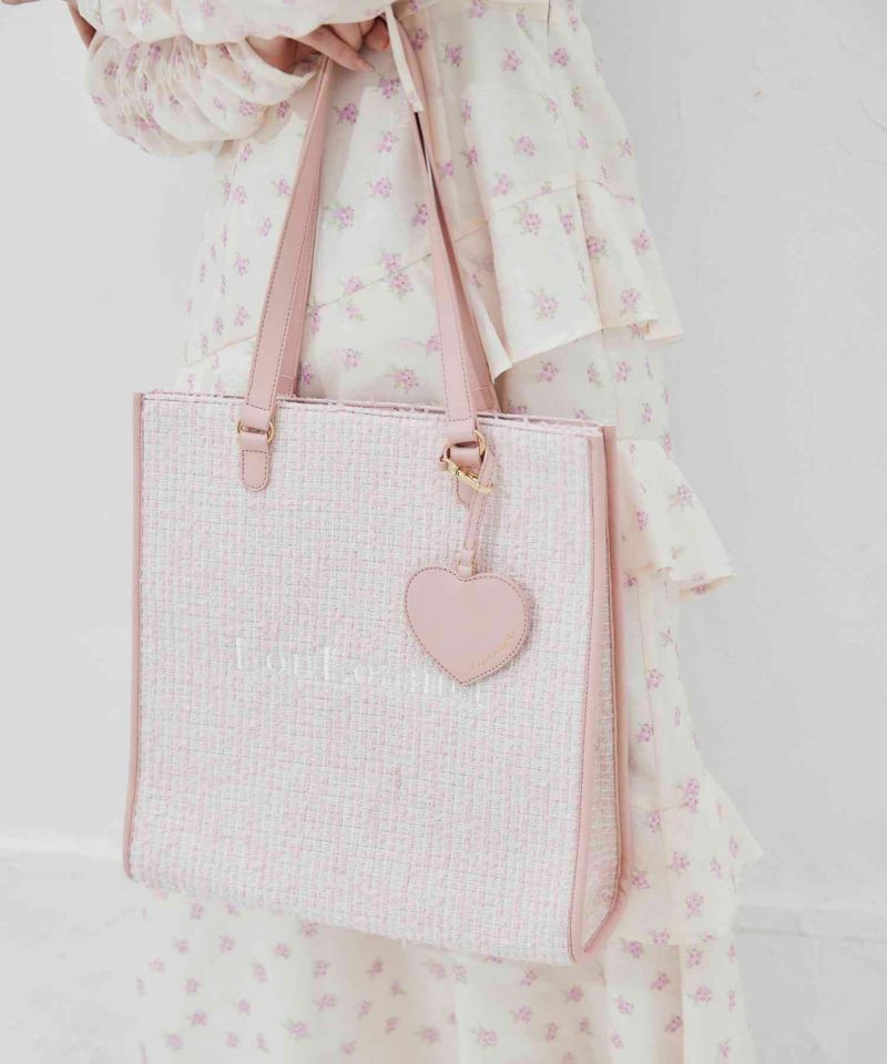 【LouLoumei】 ツイードキャリーオントートバッグ ナイスクラップ LouLoumei】 チャーム付きツイードキャリーオントートBAG