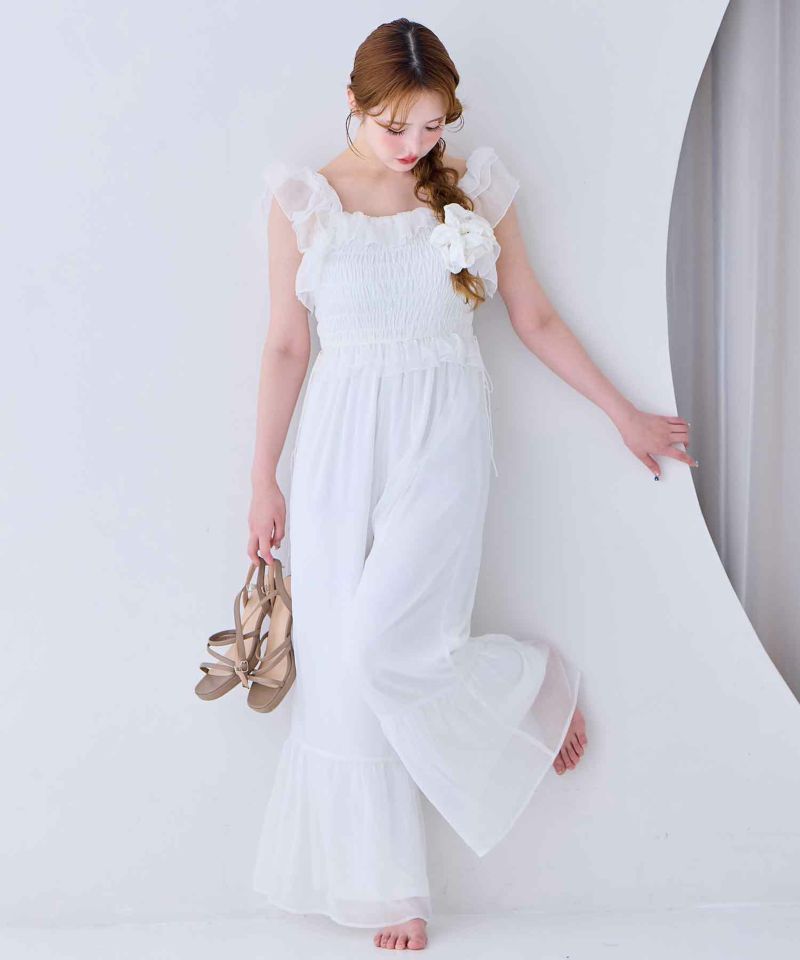 Fluffy Romance collection】フリルシャーリングロンパース