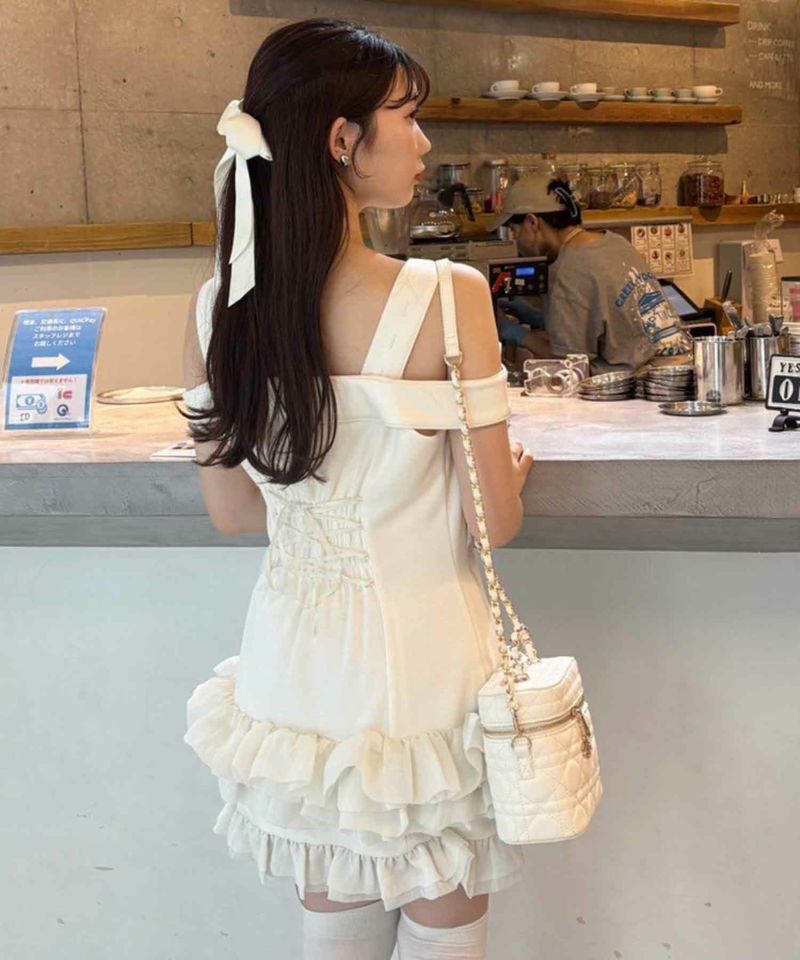 NICE CLAUPフリルミニワンピース お揃いcollection】Backレースアップフリルミニワンピース