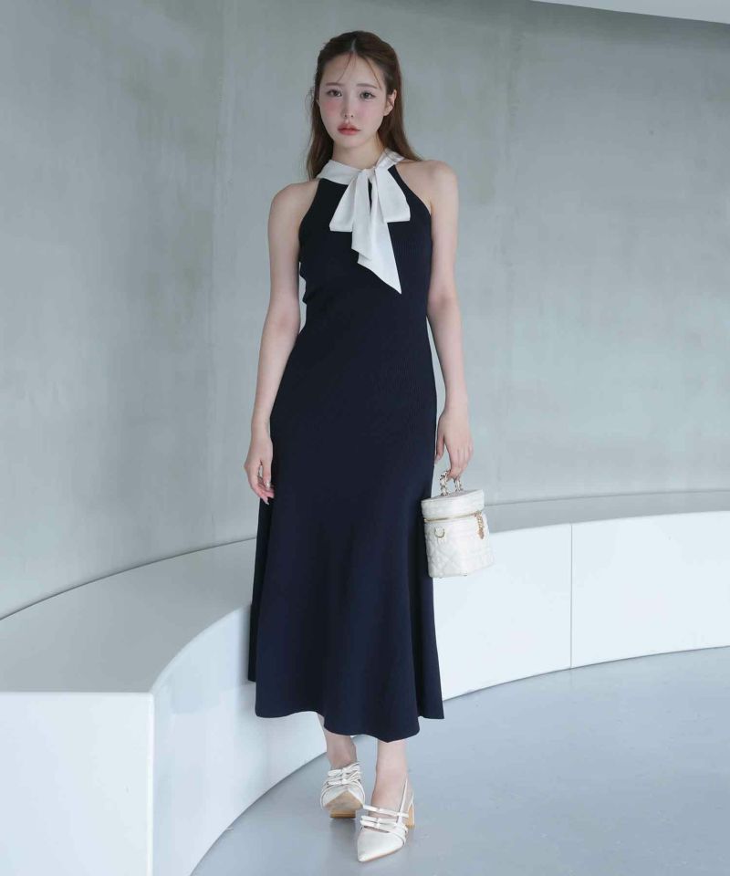 Mode Ribbon Collection】配色リボンアメスリニットワンピース